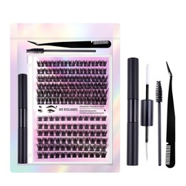 RoseFlower DIY Lash Extension Kit, 126pcs 10-14mm C Curl Fluffy and Thick Lashes Clusters Natural False Eyelash Extensions Kits with Mascara Brush Bond Seal Lashs Applicators Tweezers
