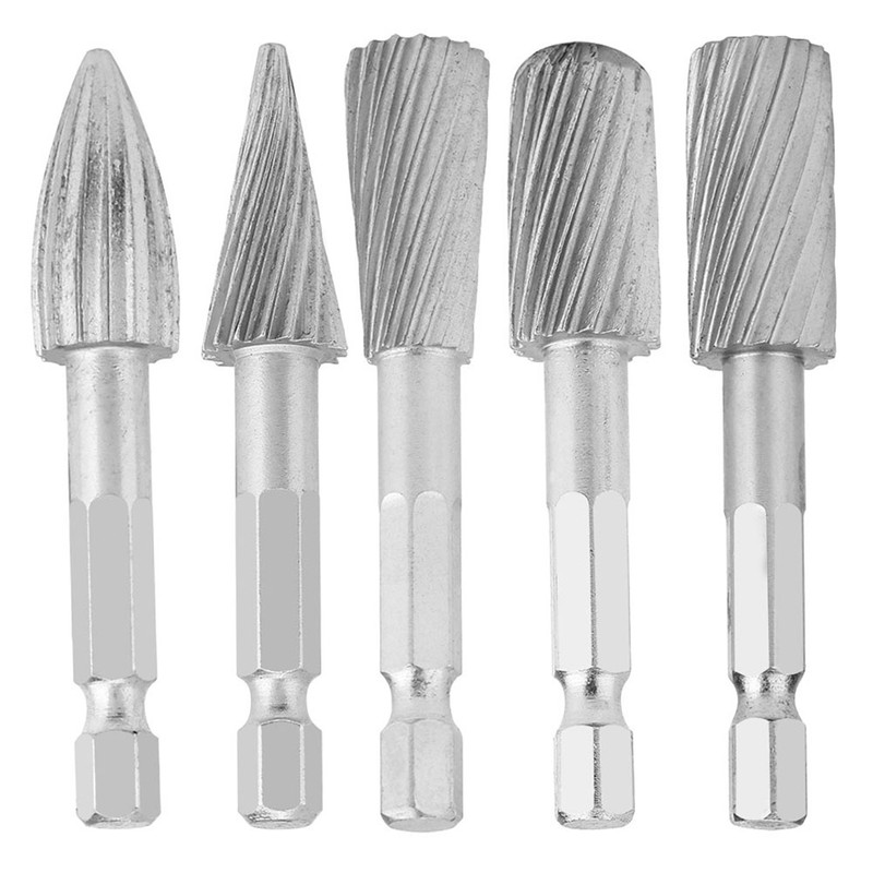 5pcs 1/4inch Hex Shank High Speed Steel Burrs Rotary Files