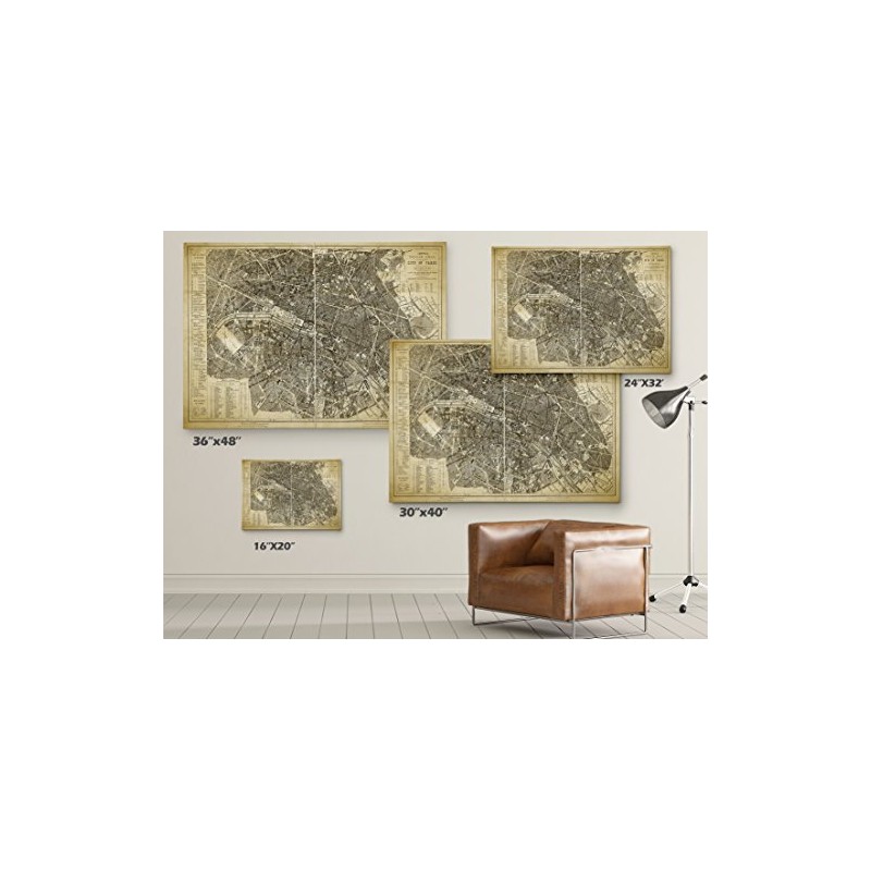 Paris Map Blue Gallery Wrapped Canvas Wall Art