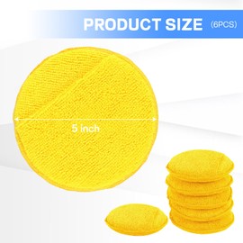 Hovom 6PCS Microfiber Wax Applicator, 5" Round Applicator Pads, Soft Automotive Waxing Foam Pads, Buffing Pads for Car Cleaning, Polishing and Detailing, Reusable Car Wash Sponge (Yellow)
