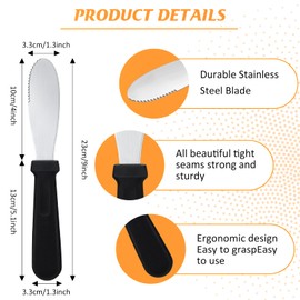 Cunno 12 Pcs Butter Spreader Knives Wide Blade Stainless Steel Cheese Spreader Knife Black Plastic Handle Slicing or Spreading Knife for Slicing Bread Cream Sandwich Condiment Kitchen 9.1 Inch