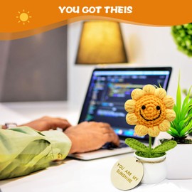 XIZIX Crochet Sunflower with Positive Wooden Affirmations, Emotional Support Knitted Sunflower, Positive Sunflower Crochet for Office Desk Car Dashboard Decor (You are My Sunshine)