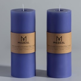 MOZEAL 3" x 8" Hand-Poured Unscented Large Candle, Smokeless Rustic Pillar Candle Set of 2, Slow Burn,No Drip, Approx 150 Hours Burning,Spring Awakening and Home Decorative,Tall Deep Periwinkle Candle
