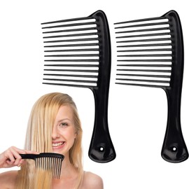 Long Tooth Comb 2Pcs Black Afro Hair Comb Plastic Large Detangling Wide Tooth Comb Reduce Hair Loss Durable Curl Comb for Long Curly Thick Wet Dry Hair Styles for Girls Women Barber Salon