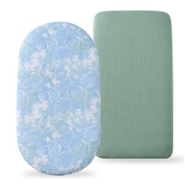 TADO MUSLIN Organic Cotton Muslin Bassinet Sheets, 2 Pack – Soft, Breathable, Universal Fit for Oval, Rectangle & Hourglass Mattresses, Machine Washable, Neutral Colors for Baby Boys & Girls