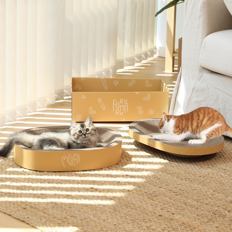 FUKUMARU 3PCS Cardboard Cat Scratcher Bed, Durable Oval Cat Scratch