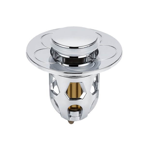 cbincn Universal Washbasin Water Head Leaking Stopper, Stainless Steel Sink Drain Plug Stopper, Brass Inner Core Sink Drain Filter, Bathroom Kitchen Sink Anti-Clogging (Silver)