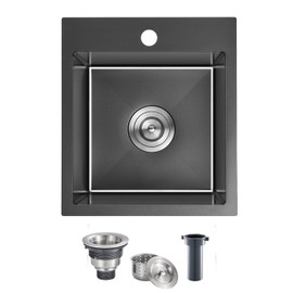 MENATT 15 x 17 Inch Drop in Kitchen Sink, 18 Gauge Stainless Steel Single Bowl Single Faucet Hole Topmount Kitchen Bar Sink or Prep Sink (Black)