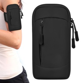 Brazalete para Celular para Correr,Porta Celular Impermeable Ajustable 14-35cm,Compatible con Teléfonos hasta 6.8 Pulgadas,para Correr Caminar Senderismo Ciclismo,Accesorios Deportivos Negro