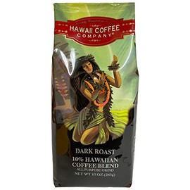 Hawaii Coffee Company, 10% Hawaiian Blend, Dark Roast, Ground Coffee, 10oz Bag