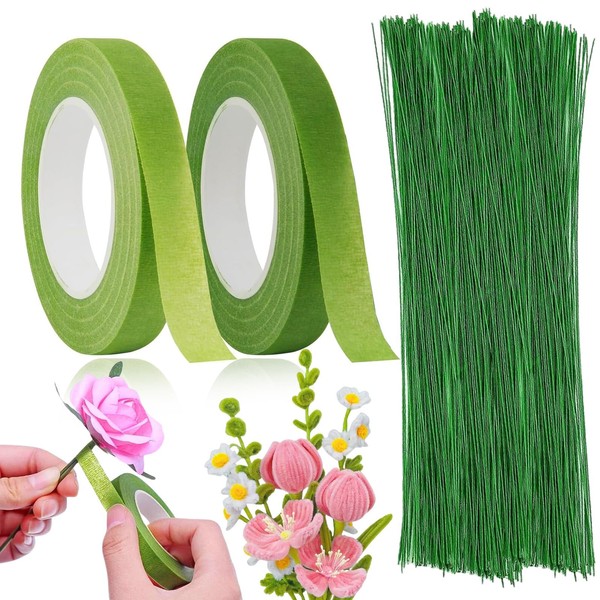 Vimmvid 152 Stück Blumendraht Floristenband Anzug(150 Pcs Blumendraht 2 Rollen