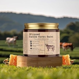 Beef Tallow Honey Balm with Grass-Fed Beef Tallow, Manuka Honey, Olive Oil, Natural-Organic Face and Body Moisturizer for Dry Skin, 4 oz,Unscented