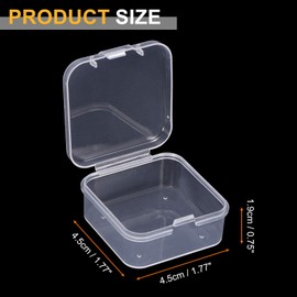 sourcing map 24pcs Small Plastic Beads Storage Containers Box 1.77" x 1.77" x 0.75" Bead Organizer Case Empty Storage Box with Hinged Lid for Small Items Beads Crafts Jewelry Hardware, Clear