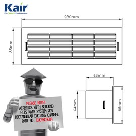 Kair 204mm x 60mm Airbrick with Surround - Black