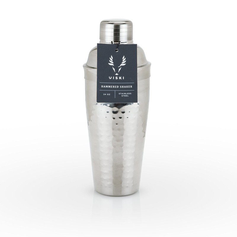 Viski Admiral Hammered Metal Cocktail Shaker, Silver