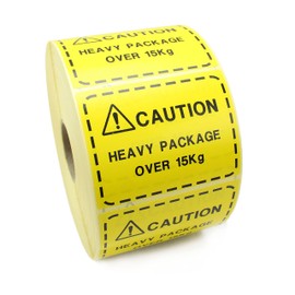 500 x Labels - 100mm x 75mm Caution Heavy Package Over 15kg Labels/Stickers. Yellow & Black, Compatible with FBA.
