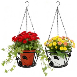 2 Pack Metal Plant Hanger with Ceiling Hook – Heavy Duty Rustproof Hanging Plant Basket for Indoor Outdoor Use,Modern Black Planter Flower Pot Holder for Balcony (2, Black)