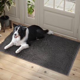100pointONE Dog Door Mat Indoor Entrance, 36" x 60", Absorbent & Quick-Drying Mud Mat for Dogs, Non-Slip Washable Entryway Rug, Soft Thick Chenille Welcome Floor Mat-Grey