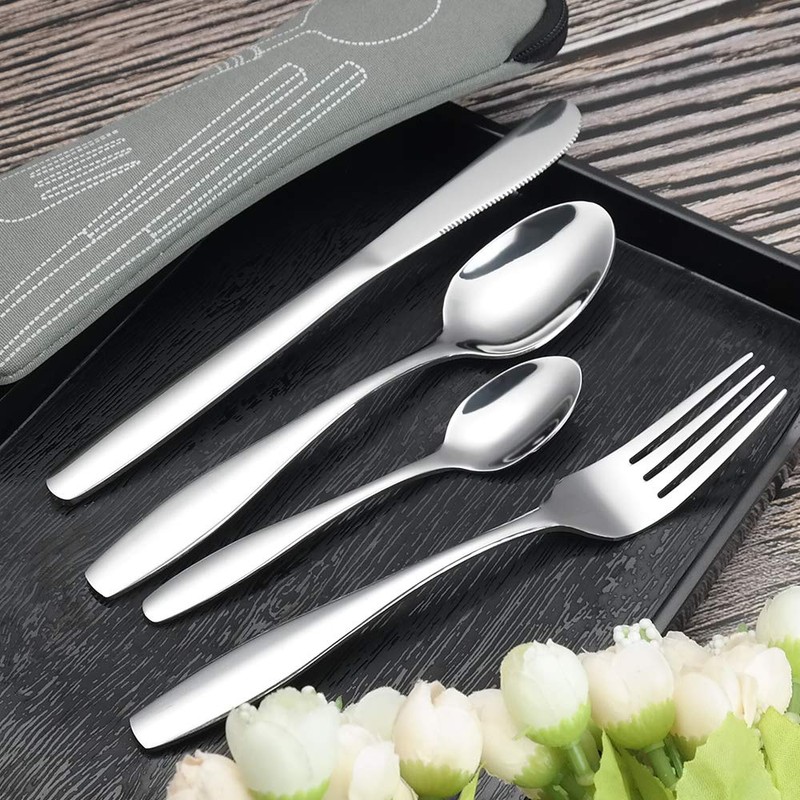 Ortodayes 4 Piece Portable Flatware Service for 1 Person, Hiking
