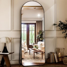 HARRITPURE Arched Full Length Mirror - 64" x 21" Large Floor Mirror Aluminum Frame Dressing Mirror with Stand for Bedroom/Living Room Wall Mounted, Black