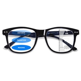 FONHCOO Progressive Multifocal Reading Glasses for Women Men, Anti Blue Light Computer Readers with Spring Hinges (Black 1.5)