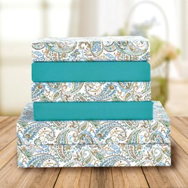 Elegant Comfort Amelia Paisley Printed 6-Piece Sheet Set, Deep Pocket 1500 Premium Hotel Quality, Fade and Wrinkle Resistant, Fitted Sheets with Smart Pockets, Paisley Sheet Set, Queen, Teal