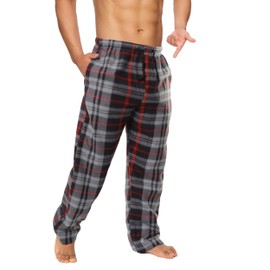 Active Club Mens Fleece Pajama Pants - Plaid Mens PJ Pants - Mens Lounge Pants with Pockets - Men's Sleepwear (Black/Grey, Small)