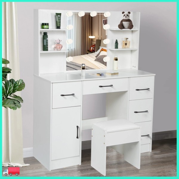 Unbranded Bedroom Drawers Makeup Vanity Table Dressing Desk Set with