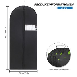 Garment Bag, 2 PCS Dustproof Clothes Covers, Suit Cover Bags with Clear Window Suitable for Travel Home Wardrobe Storage Breathable Suit Jacket Carrier 120 x 60 cm Black