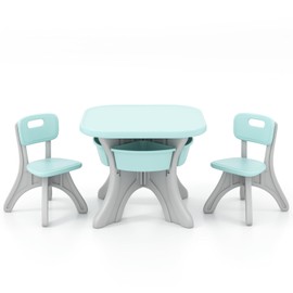 DORTALA Kids Table and Chair Set, Plastic Children Activity Table and 2 Chair Set w/Storage Bins, 3 Piece Toddler Table and Chairs for Art, Craft, Reading, Drawing, Gift for Boys Girls (Green)