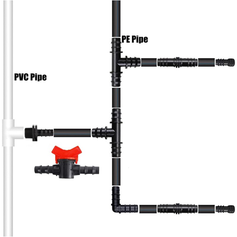 34 PC Tubing Fitting Set: 1/2" Tubing Fittings - Tees,
