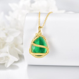 VONALA Gold Snake 925 Sterling Silver Necklace Teardrop Emerald Zircon Pendant Jewellery Gift for Women Birthday Christmas, Sterling Silver, No Gemstone