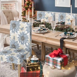 Horaldaily 4PCS Dining Chair Covers, Watercolor Sunflowers Blue Stretch Removable Washable Slipcover Chair Protector for Dining Room Home Decor