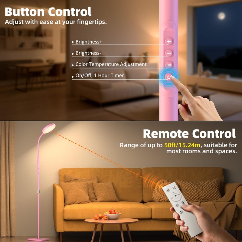 PACOVY Floor Lamp, Adjustable Height Floor Lamps for Living Room