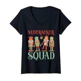 Womens Nutcracker Squad Christmas Costume Matching Family Pajama V-Neck T-Shirt