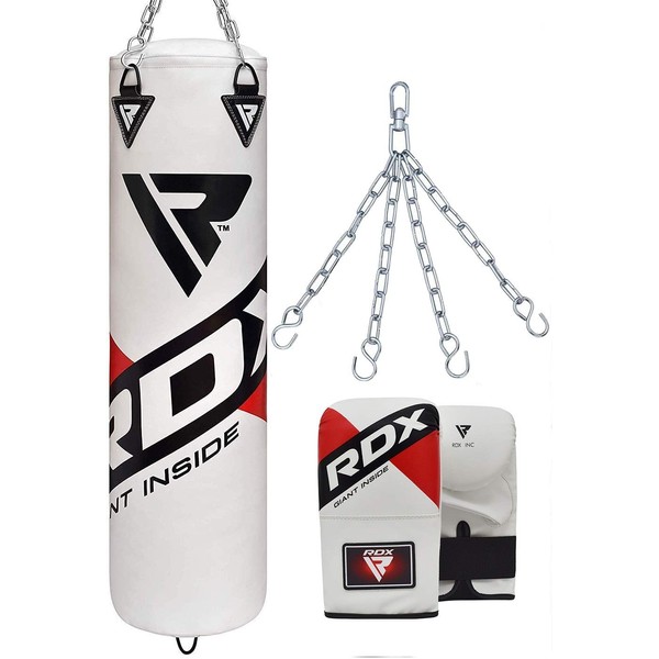 RDX Punching Bag UNFILLED Set Kick Boxing Training Gloves with Punch Mitts Hanging Chain, Great for MMA, Martial Arts, Muay Thai, Available in 4FT 5FT