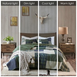 Woolrich Mill Creek Reversible Quilt Set - Cottage Styling Reversed to Solid Color, All Season Lightweight Coverlet, Cozy Bedding Layer, Matching Shams, Oversized Full/Queen, Plaid Green 3 Piece