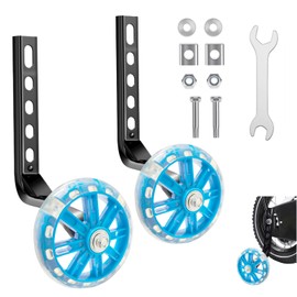 Pack of 2 Universal Auxiliary Wheels for Children, Children's Bicycle Stabilisers with Luminous, Adjustable Auxiliary Wheels for 12 14 16 18 20 Inch Children's Bikes (Flash Blue)