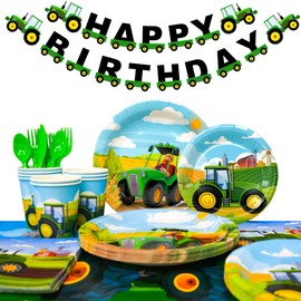 Fruitful Party Tractor Party Decorations Tableware,130pcs Tractor Party Tableware Set-Tractor Plates Cups Banner etc Tractor Farm Party Tableware Supplies for Boys,Green,7''&9'', (2023052005)