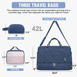 Travel Duffle Bag, Weekender Bags for Women with Shoe Compartment & Wet Toiletry Pocket , Carry on Overnight Hospital Bag for Woman Labor Delivery, Gym, Trip, Ideal Christmas Gift for Women Blue