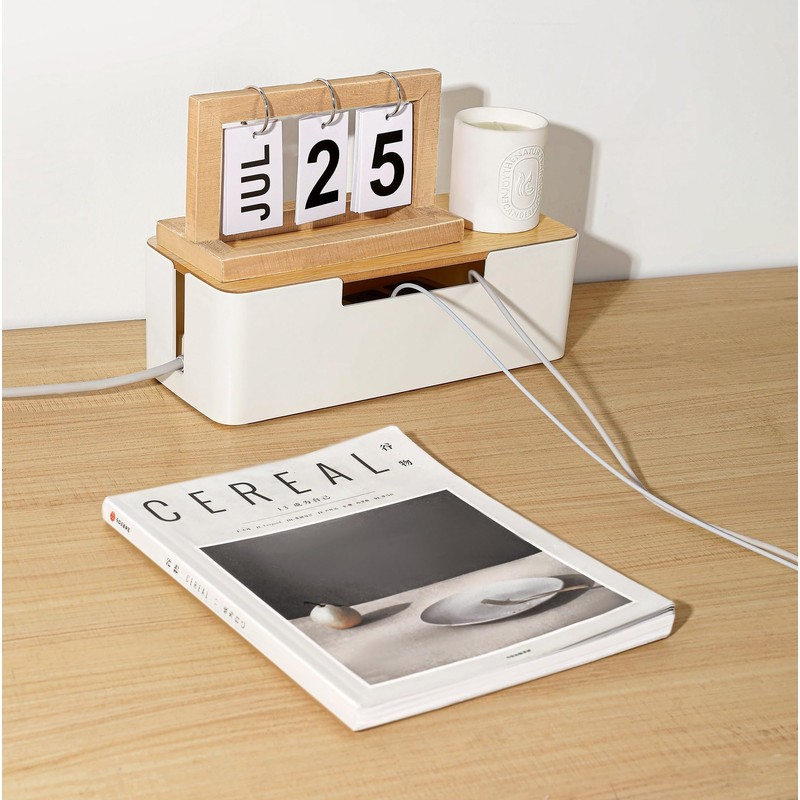 BUYSK ABS Cord Organizer Box with Wooden Lid, Cable Management