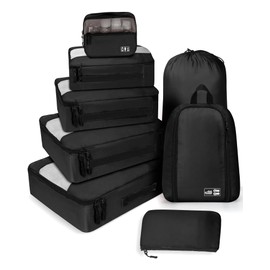 MURISE Suitcase Organiser, Pack of 8, Packing Cubes for Holidays and Travel, Packing Cubes for Suitcases, with Shoe Bag, Cosmetic Bag, Organiser System, Travel Essentials, Black