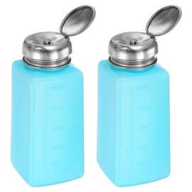 sourcing map 2pcs Solvent Alcohol Dispenser 250ml(8.5oz) Push Down Liquid Dispenser Pump Bottle with Sealing Stainless Steel Lid for Acetone Solution, Blue