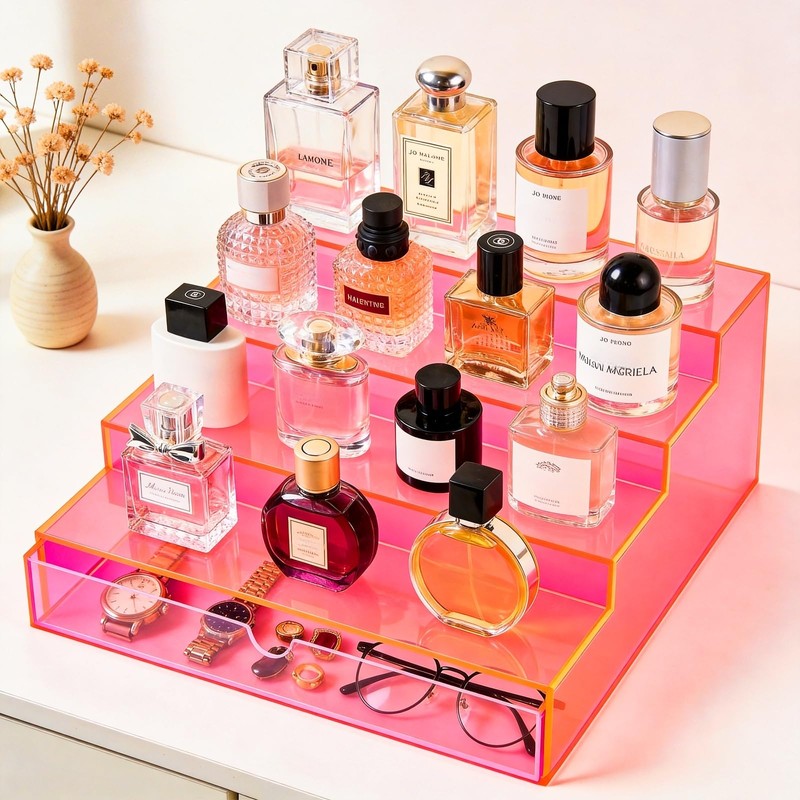 Perfume Organizer for Women Acrylic Perfume Display Shelf with Drawer