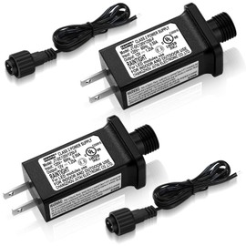 2 Pcs Class 2 Power Supply with 2 Extension Cord LED Transformer Replacement for Christmas String Lights LED Controller IP44 Waterproof Low Voltage Transformer (12V 15W 1.25A,Constant Light Mode)