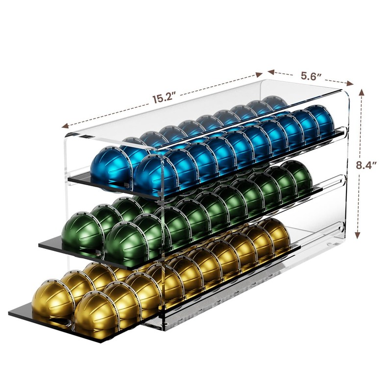 Acrylic Coffee Pod Drawer for Nespresso Vertuo Capsules, 3 Tier