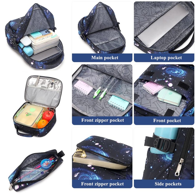 Mildame Galaxy Backpack for Boys with Lunch Box Set, 3Pcs