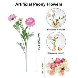 Pexytiol Artificial Peony Flowers, Pack of 6 Vintage Fake Silk Flowers with Stems Floral Bouquet Arrangement for DIY Home Kitchen Bathroom Table Centerpieces Wedding Party Decoration (Without Vase)
