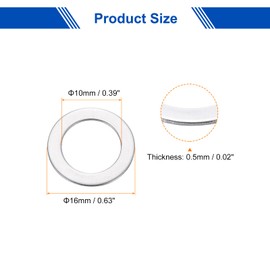 uxcell 20 Pcs M10 Flat Washer, 10x16x0.5mm Thickened 304 Stainless Steel Flat Spacers for Screw, Bolt, Automotive, Industrial Machinery