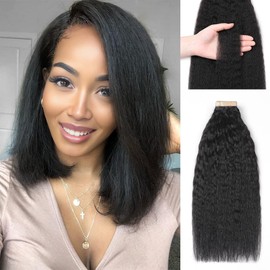 YDDM 12 Inch Tape Extensions Real Hair 40 Pieces 60 g Black Women Kinky Straight Tape In Hair Extensions Real Hair Tapes Invisible Extensions Real Hair Tape Extensions Real Hair Tape Extensions Real